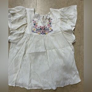 SHEIN - Girls 12Y - Yellow Striped Blouse with Floral Embroidery